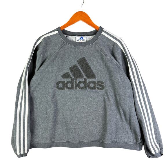 Adidas Sherpa Carpet Logo Crewneck Sweater Fleece Vintage 90s Tag Gray Womens XL - Picture 1 of 9